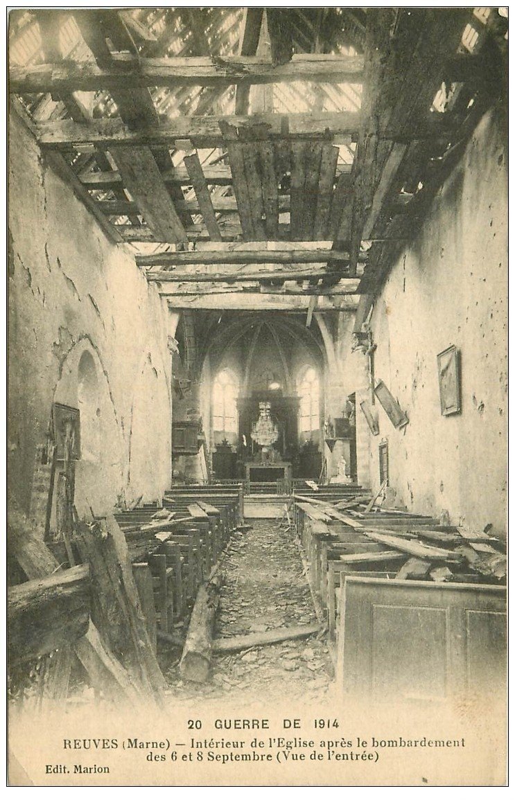 carte postale ancienne 51 REUVES. Eglise bombardée