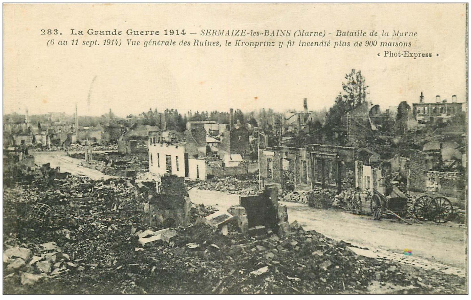 carte postale ancienne 51 SERMAIZE-LES-BAINS. Le Kronprinz incendia 900 maisons 1915