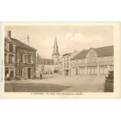 carte postale ancienne 51 SUIPPES. Eglise Place Léon Bourgeois Pharmacie et Musique