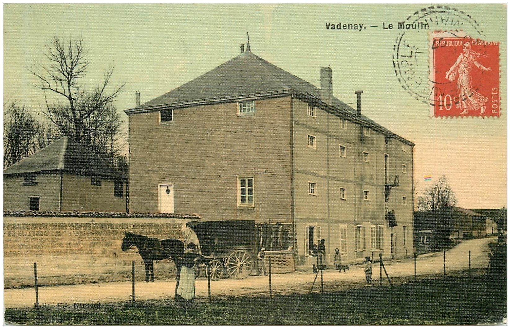 51 VADENAY. Le Moulin et attelage de livraison. Superbe Carte toilée 1907