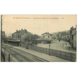 carte postale ancienne 42 SAINT-ETIENNE. Quartier et Gare de la Terrasse. Brasserie du Chemin de Fer
