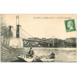 carte postale ancienne 42 SAINT-JUST-SUR-LOIRE. Le Pont suspendu 1925