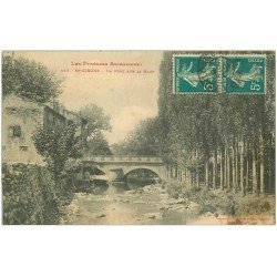 carte postale ancienne 09 SAINT-GIRONS. Pont sur le Baup 1912. Gamin pêchant à droite...