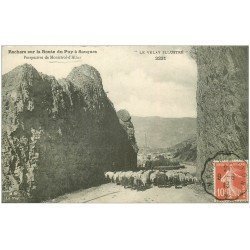 carte postale ancienne 43 ROCHERS sur la Route du PUY à SAUGES 1913. Berger et Moutons