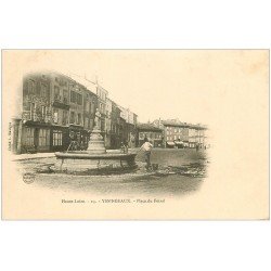 carte postale ancienne 43 YSSINGEAUX. Restaurant Place du Foiral vers 1900