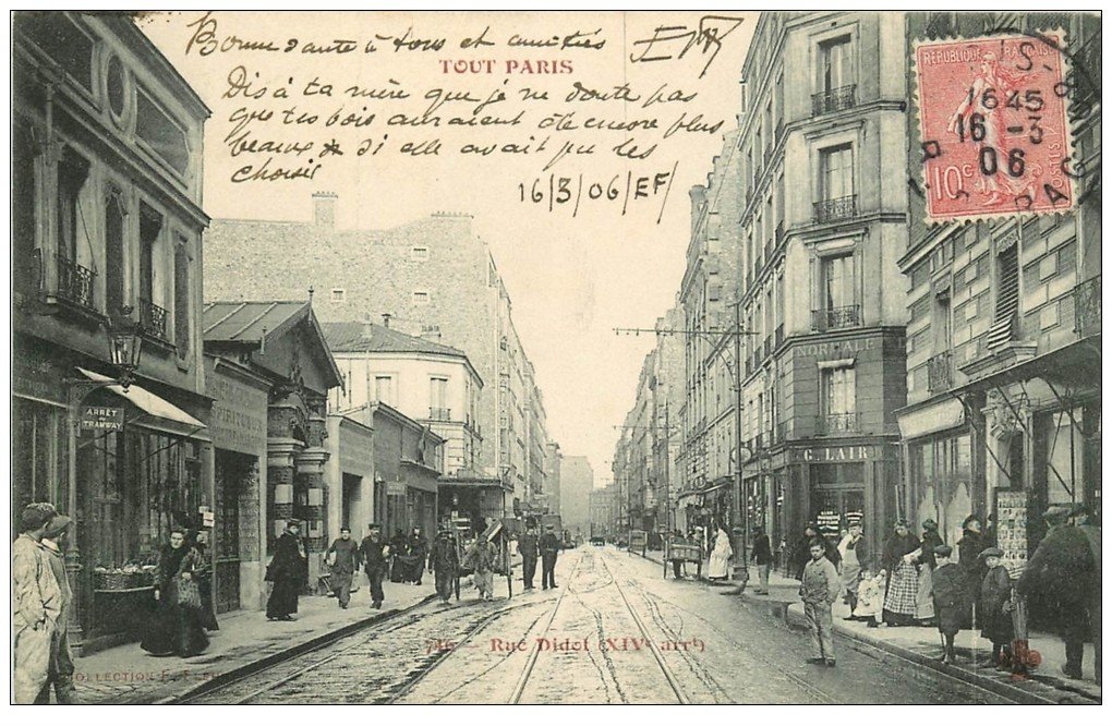 75 PARIS 14. Rue Didot 1906 magasin de Cartes Postales
