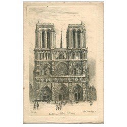 carte postale ancienne PARIS 04. Notre-Dame. Carte double papier velin d'après Eau Forte