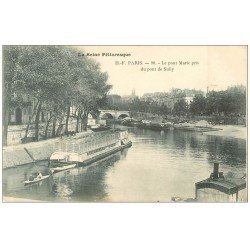 carte postale ancienne PARIS 04. Pont Marie et Bateau Mouche avec Pêcheurs en barque