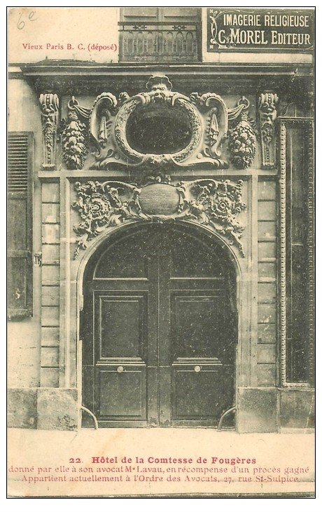 carte postale ancienne PARIS 06. Hôtel Comtesse de Fougères