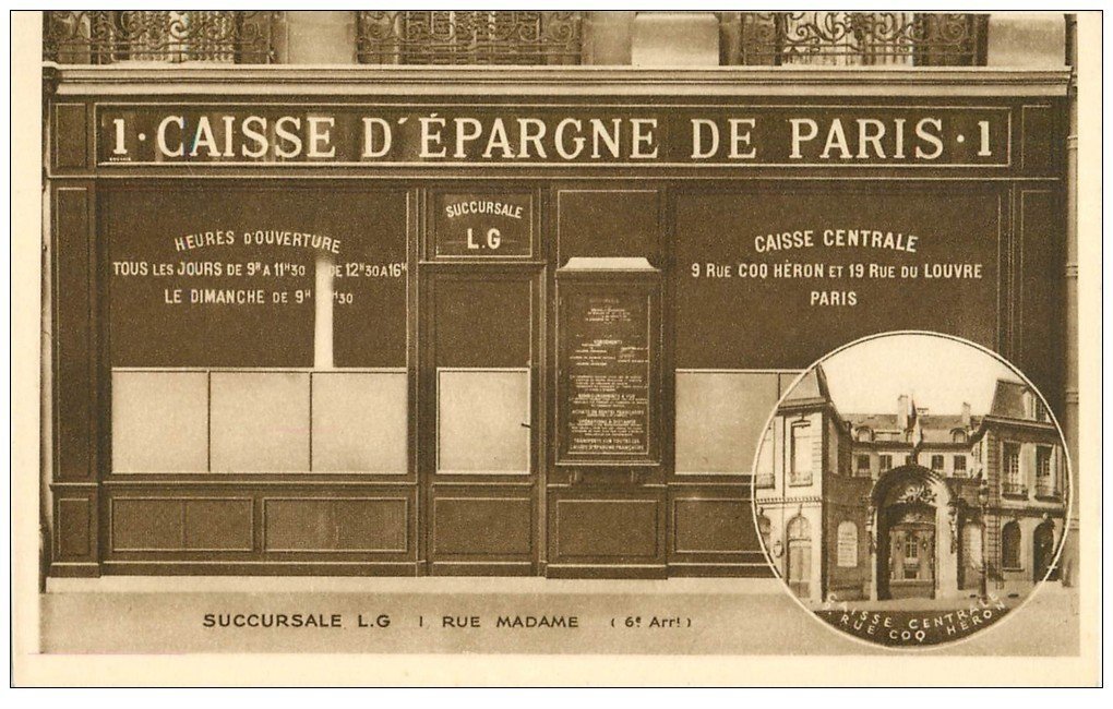 carte postale ancienne PARIS 06. La Caisse d'Epargne 1 rue Madame