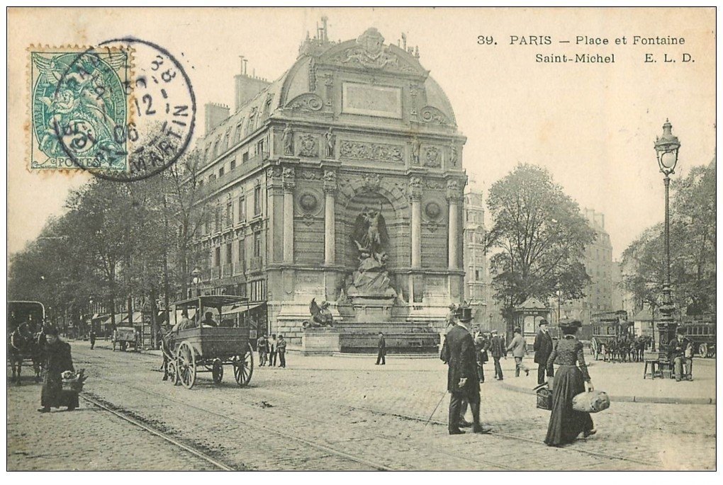 PARIS 06. Place et Fontaine Saint-Michel 1906