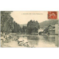 carte postale ancienne 10 BAR-SUR-AUBE. Lavandières sur l'Aube et Mathaux 1908