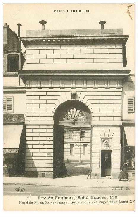 PARIS 08. Hôtel Saint-Priest rue du Faubourg-Saint-Honoré. Gouverneur des Pages