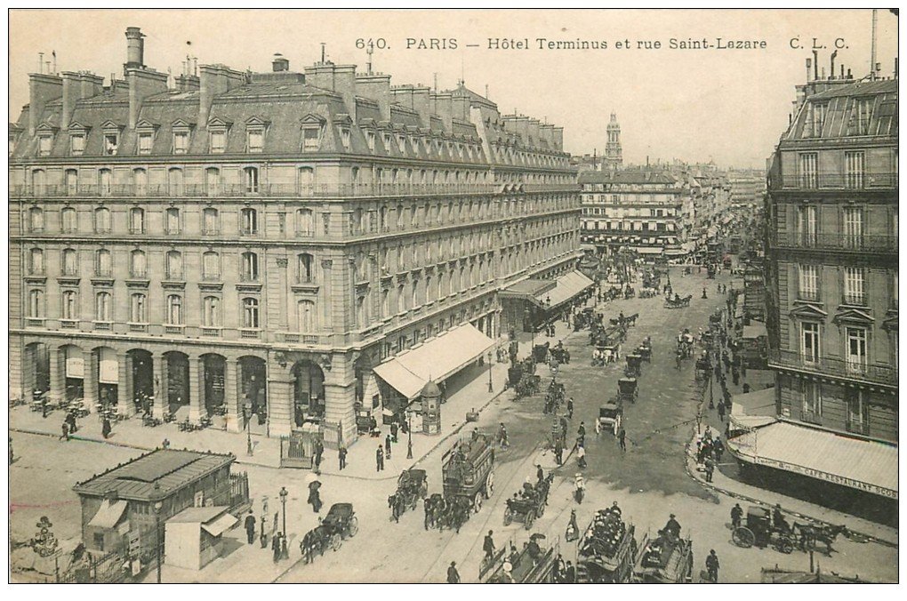 carte postale ancienne PARIS 08. Hôtel Terminus Rue Saint-Lazare