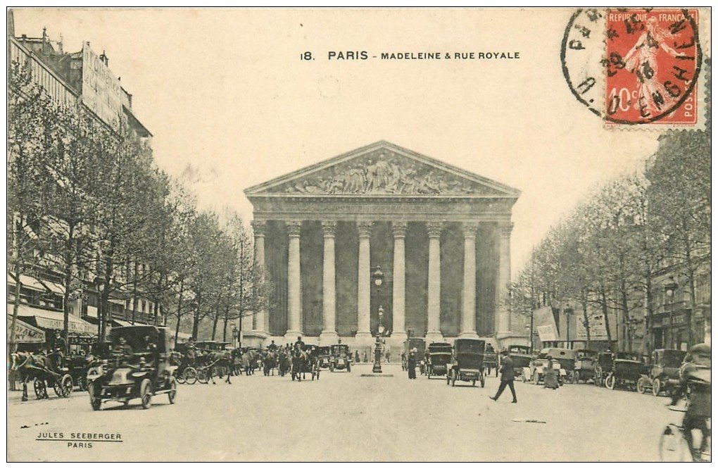 PARIS 08. La Madeleine Rue Royale 1913 avec vieux Taxis