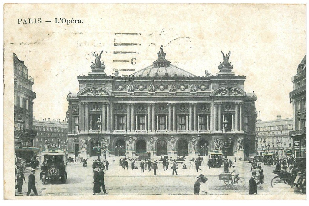 carte postale ancienne PARIS 09. L'Opéra et Autobus Ford 1916