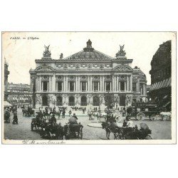 carte postale ancienne PARIS 09. L'Opéra et Fiacres