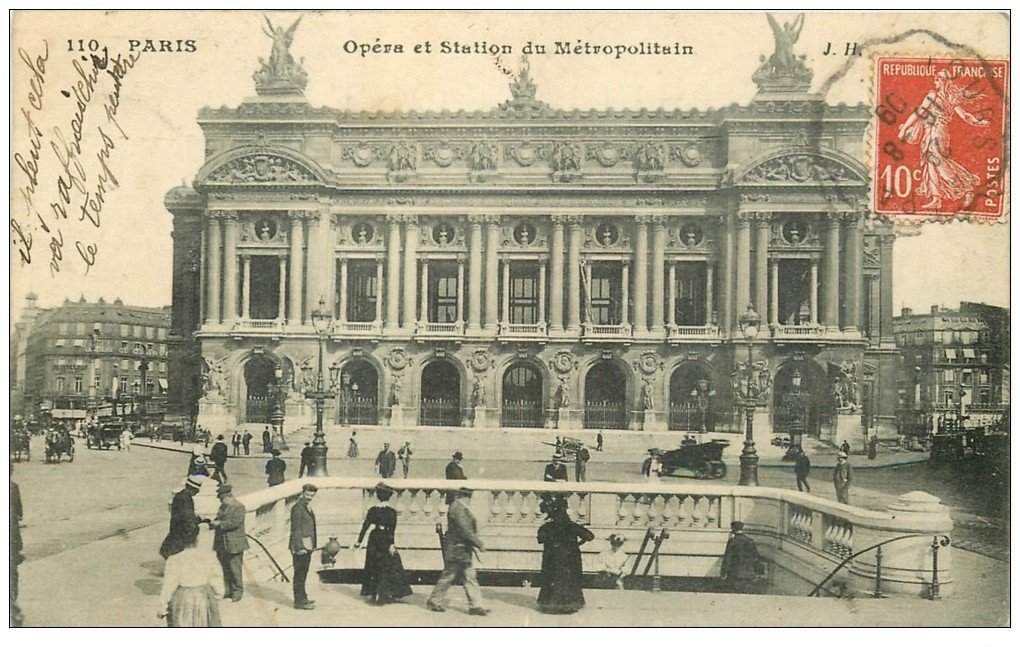 carte postale ancienne PARIS 09. L'Opéra et Métropolitain 1909