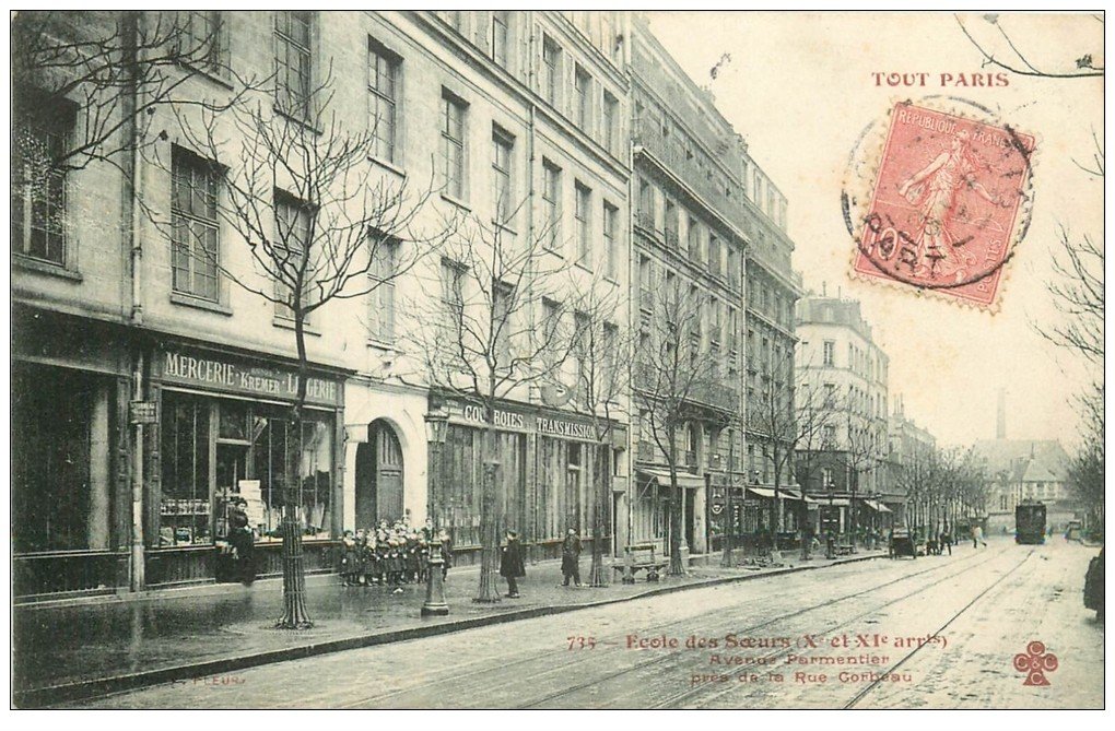carte postale ancienne PARIS 10. Ecole des Soeurs Avenue Parmentier