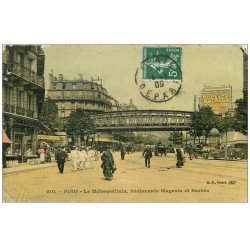 PARIS 10. Le Métropolitain boulevards Magenta et Barbès. Carte toilée 1909