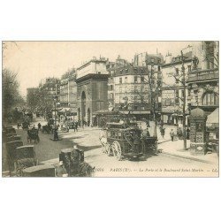 PARIS 10. Porte Saint-Martin et Boulevard. Hippomobile à Impériale et Fiacres