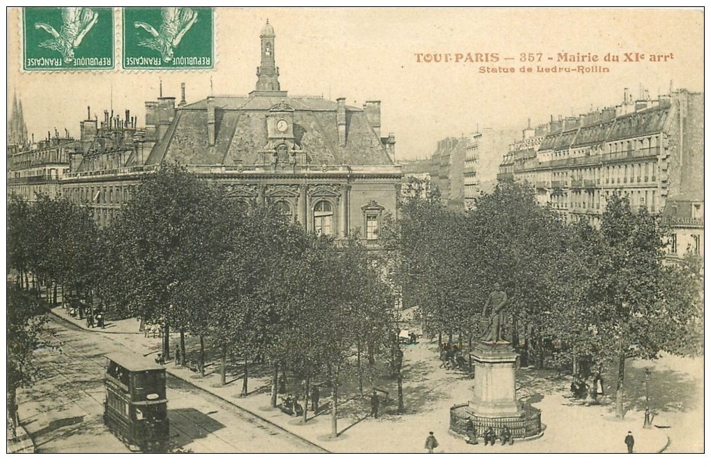 PARIS 11. La Mairie et Tramway à étage 1908