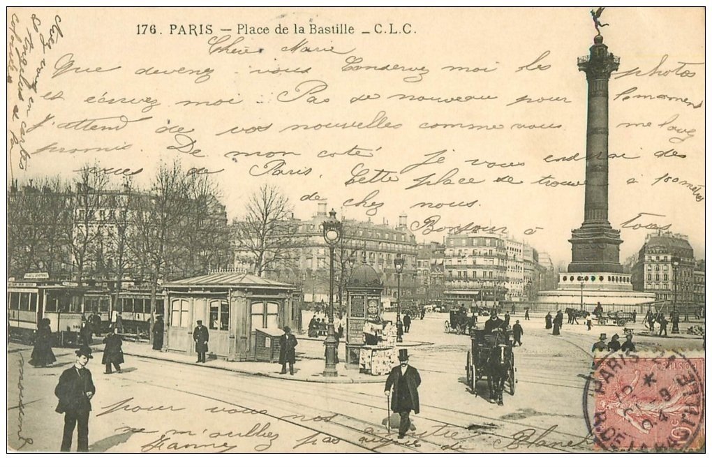 PARIS 12. Place de la Bastille 1904 arrêt des Tramways et Bus