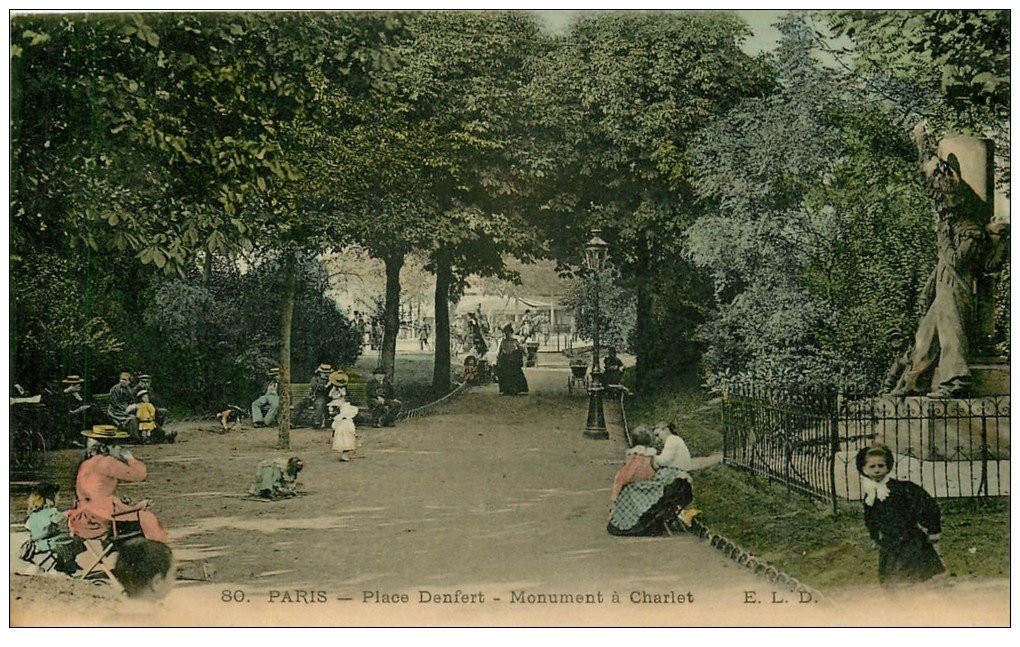 PARIS 14. Monument Charlet Place Denfert 1905. Carte émaillographie
