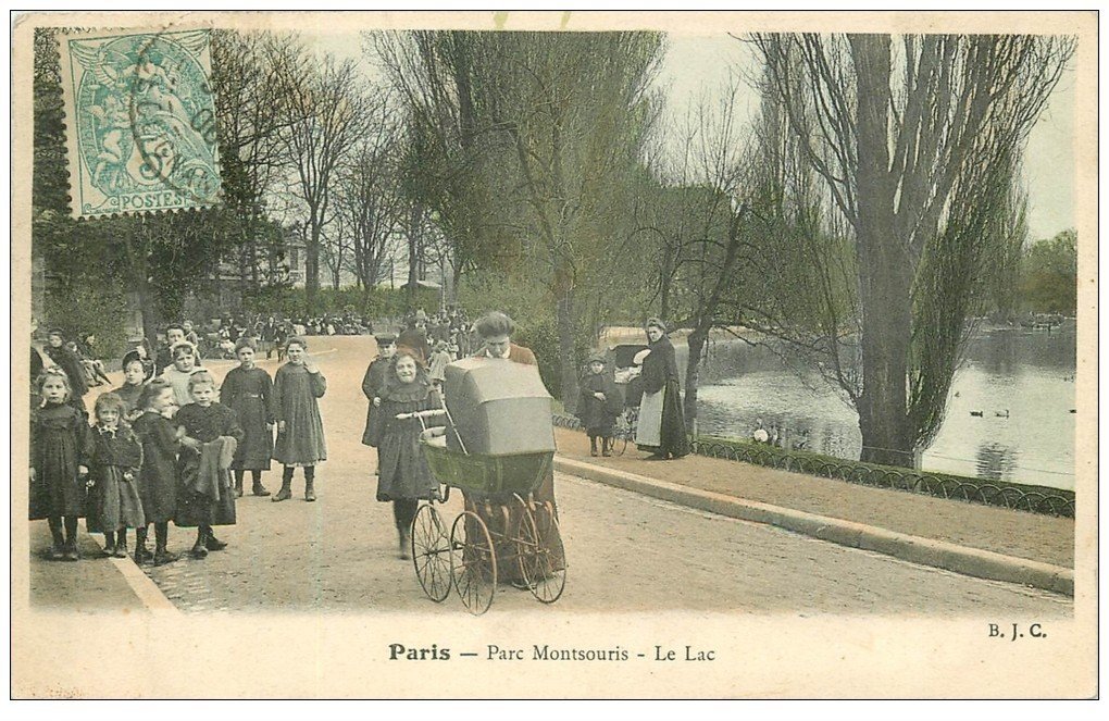 PARIS 14. Poussettes au Parc Montsouris. Le Lac 1906