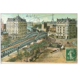 carte postale ancienne PARIS 15. Pont Métropolitain rue Lecourbe 1913