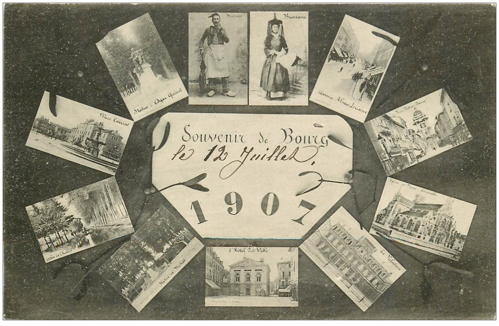 carte postale ancienne 01 BOURG. 1907 Multivues. Carte vierge