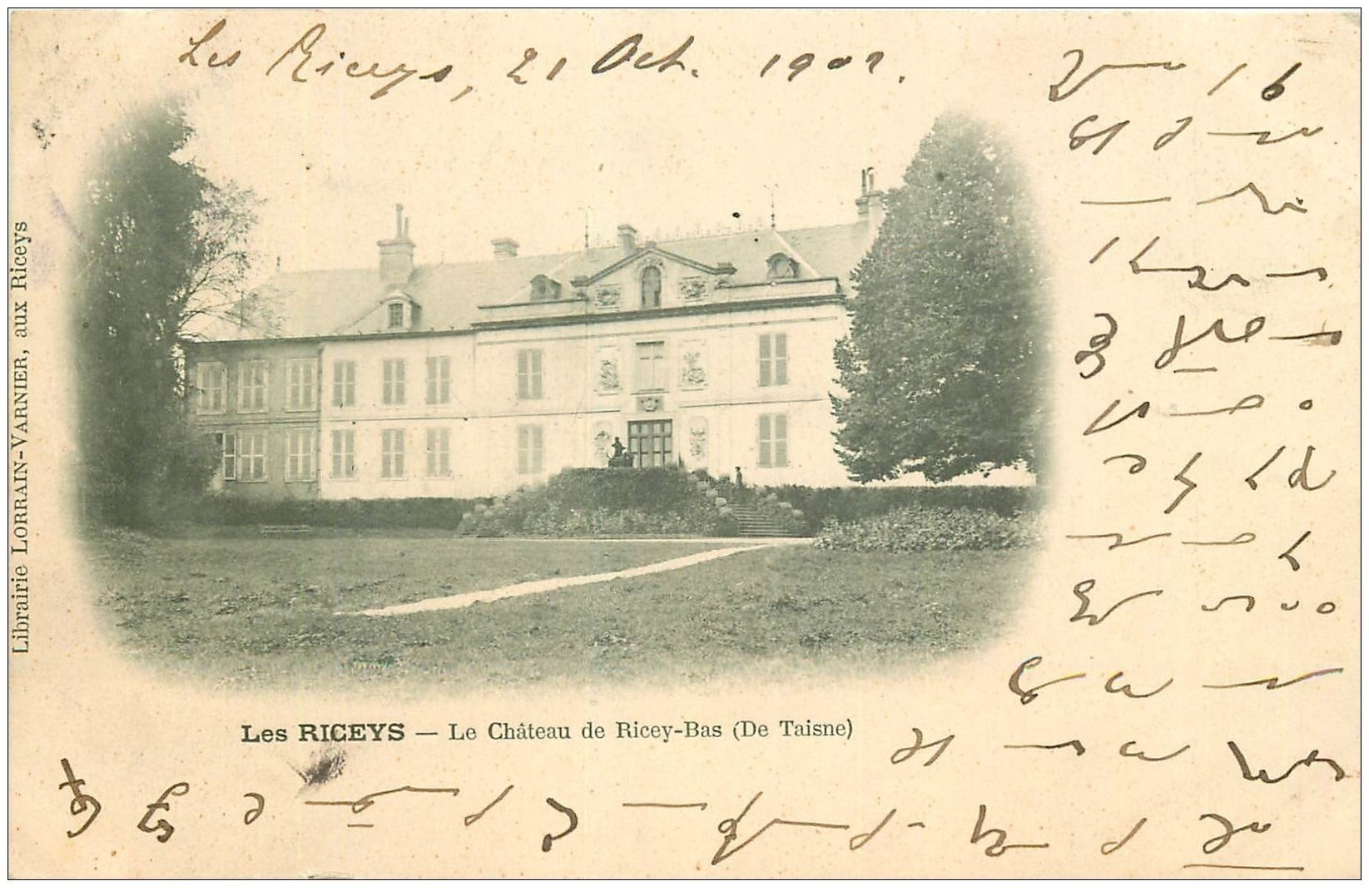 carte postale ancienne 10 LES RICEYS. Château de Ricey-Bas 1902. Ecriture spéciale...