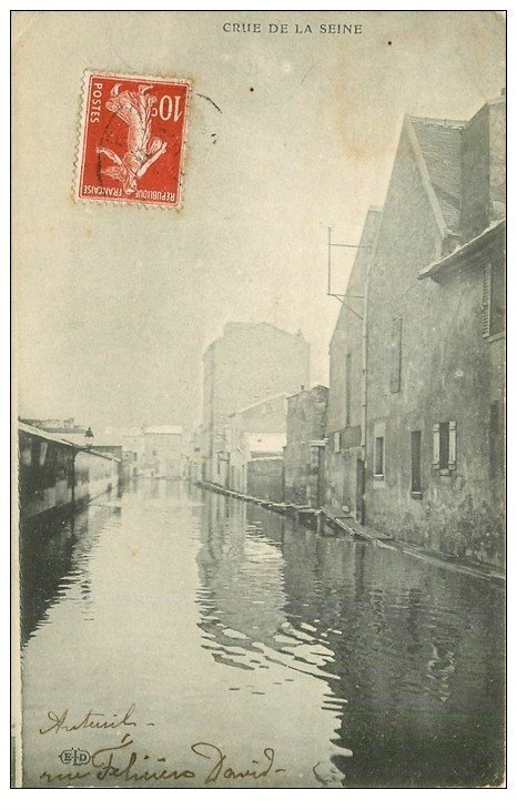 carte postale ancienne PARIS 16. Inondations rue Félicien David 1910