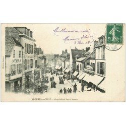 carte postale ancienne 10 NOGENT-SUR-SEINE. Café Merlin Grande-Rue Saint-Laurent 1908