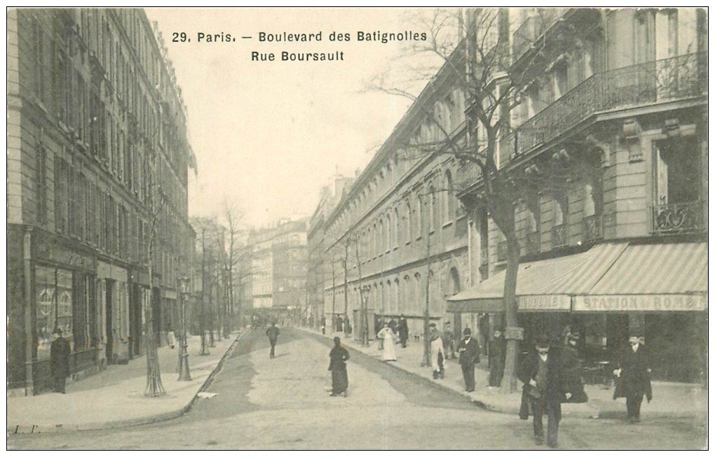 carte postale ancienne PARIS 17. Boulevard des Batignolles et rue Boursault