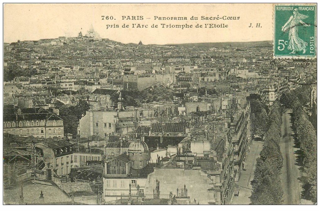 PARIS 17. Le Sacré-Coeur vu de l'Arc de Triomphe 1909