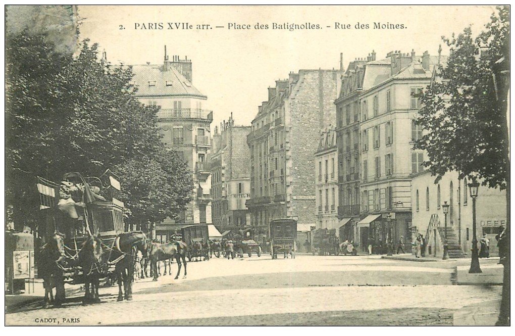 carte postale ancienne PARIS 17. Place des Batignolles Rue des Moines Hippomobile à Impériale
