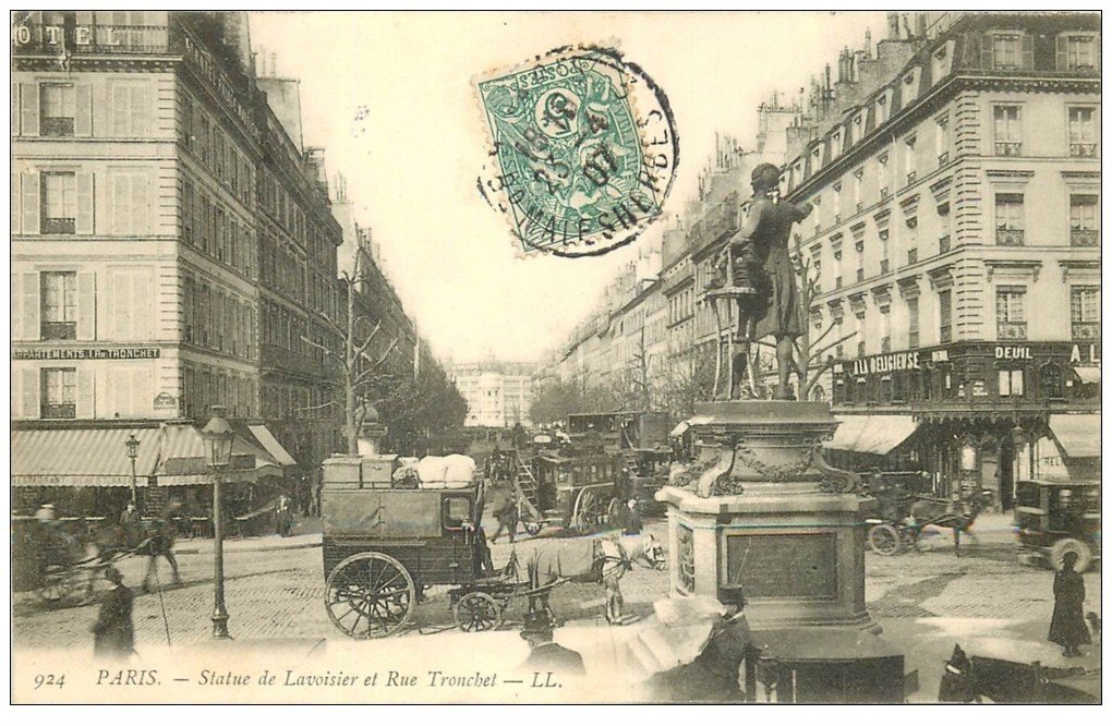 PARIS 17. Statue Lavoisier Rue Tronchet 1907 Bus à Impériale