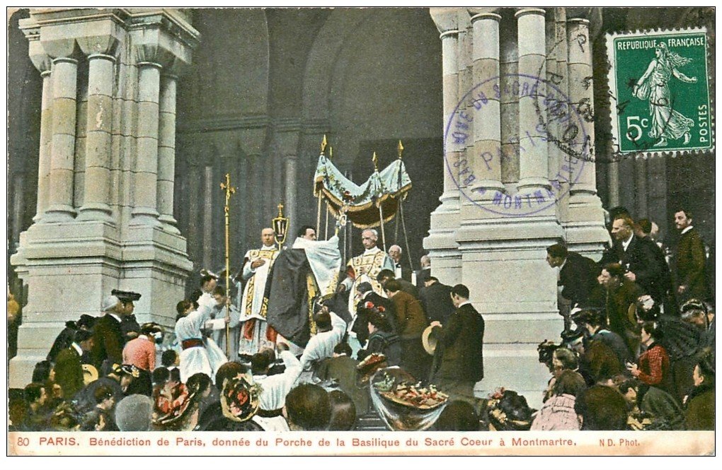carte postale ancienne PARIS 18. Bénédiction de Paris Basilique Sacré-Coeur 1909