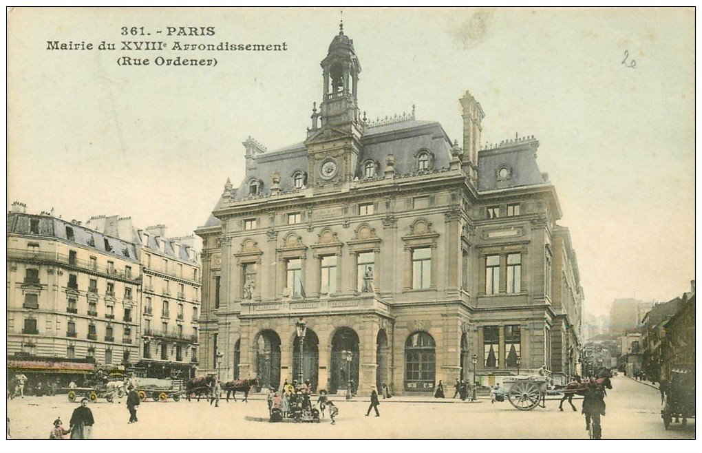 carte postale ancienne PARIS 18. La Mairie rue Ordener