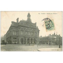 carte postale ancienne PARIS 18. La Mairie rue Ordener 1905 Hippomobiles à Impériale