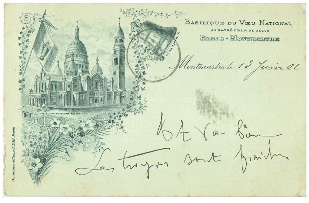 carte postale ancienne PARIS 18. Le Sacré-Coeur de Montmartre Basilique du Voeu National 1901 Cloche Savoyarde