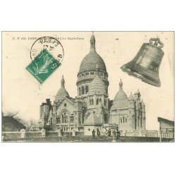 carte postale ancienne PARIS 18. Le Sacré-Coeur de Montmartre et Cloche la Savoyarde avec Jardiniers 1910