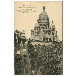 carte postale ancienne PARIS 18. Le Sacré-Coeur de Montmartre Funiculaire 126