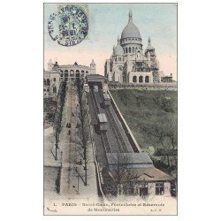 carte postale ancienne PARIS 18. Le Sacré-Coeur de Montmartre Funiculaire 1906