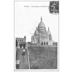 carte postale ancienne PARIS 18. Le Sacré-Coeur de Montmartre Funiculaire 1908