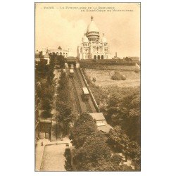 carte postale ancienne PARIS 18. Le Sacré-Coeur de Montmartre Funiculaire 1915