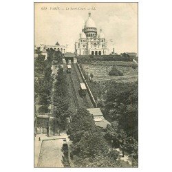 carte postale ancienne PARIS 18. Le Sacré-Coeur de Montmartre Funiculaire 1918