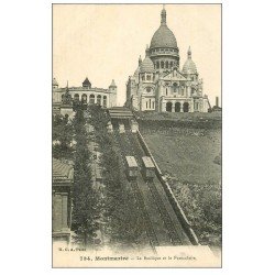 carte postale ancienne PARIS 18. Le Sacré-Coeur de Montmartre Funiculaire 734