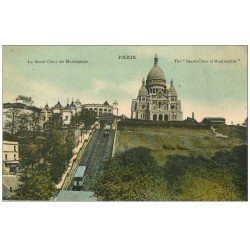 carte postale ancienne PARIS 18. Le Sacré-Coeur de Montmartre Funiculaire couleur